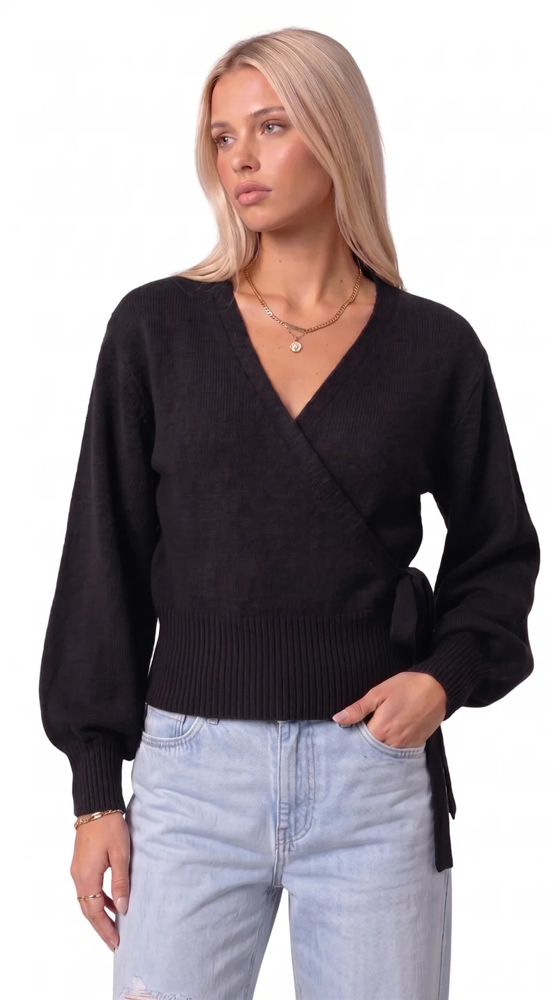 WICKELBLUSE MIT BALLONÄRMELN