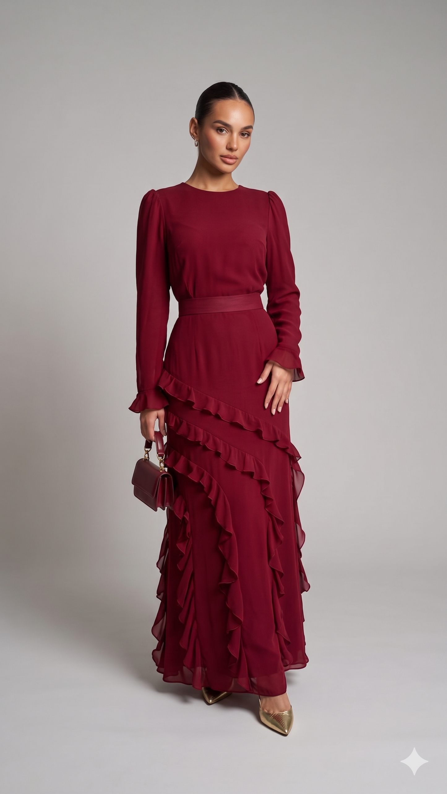 Tailliertes Maxikleid mit Volants